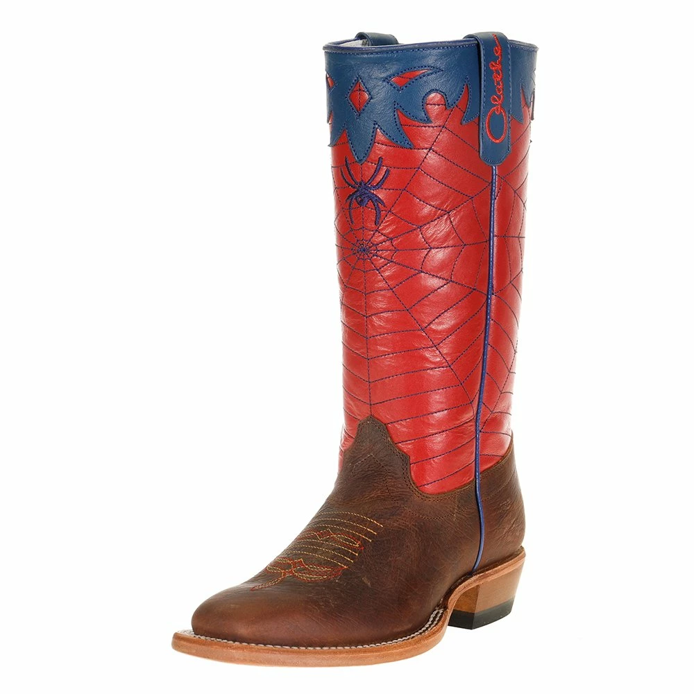 Olathe Boot Company Kid's Red & Blue Spider Web Cowboy Boots 3 Olathe Boot Company Kid's Red & Blue Spider Web Cowboy Boots