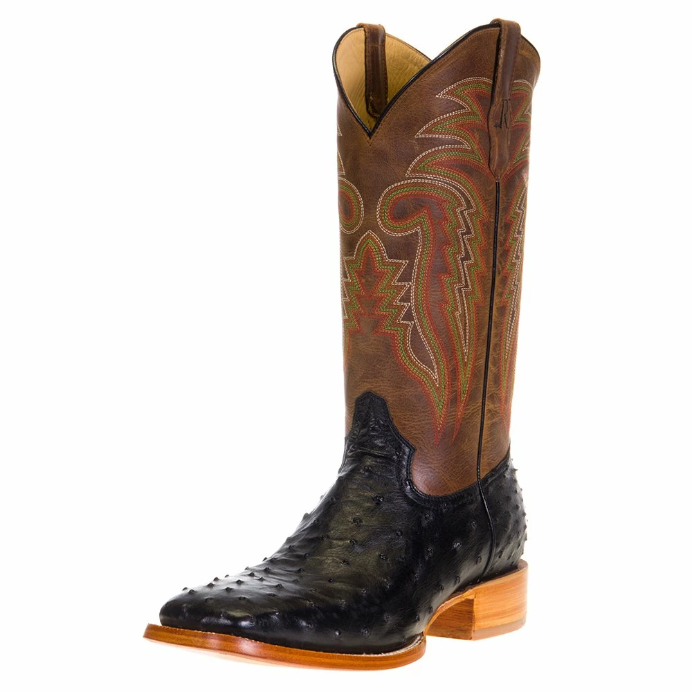 Men's R Watson Black Full Quill Ostrich 13in. Mad Dog Tan Cowhide Top Boots 3 Men's R Watson Black Full Quill Ostrich 13in. Mad Dog Tan Cowhide Top Boots