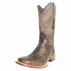 Tanner Mark Boots Men`s Brown Pull Up Caiman Belly 13in. Brown Top Square Toe Cowboy Boots