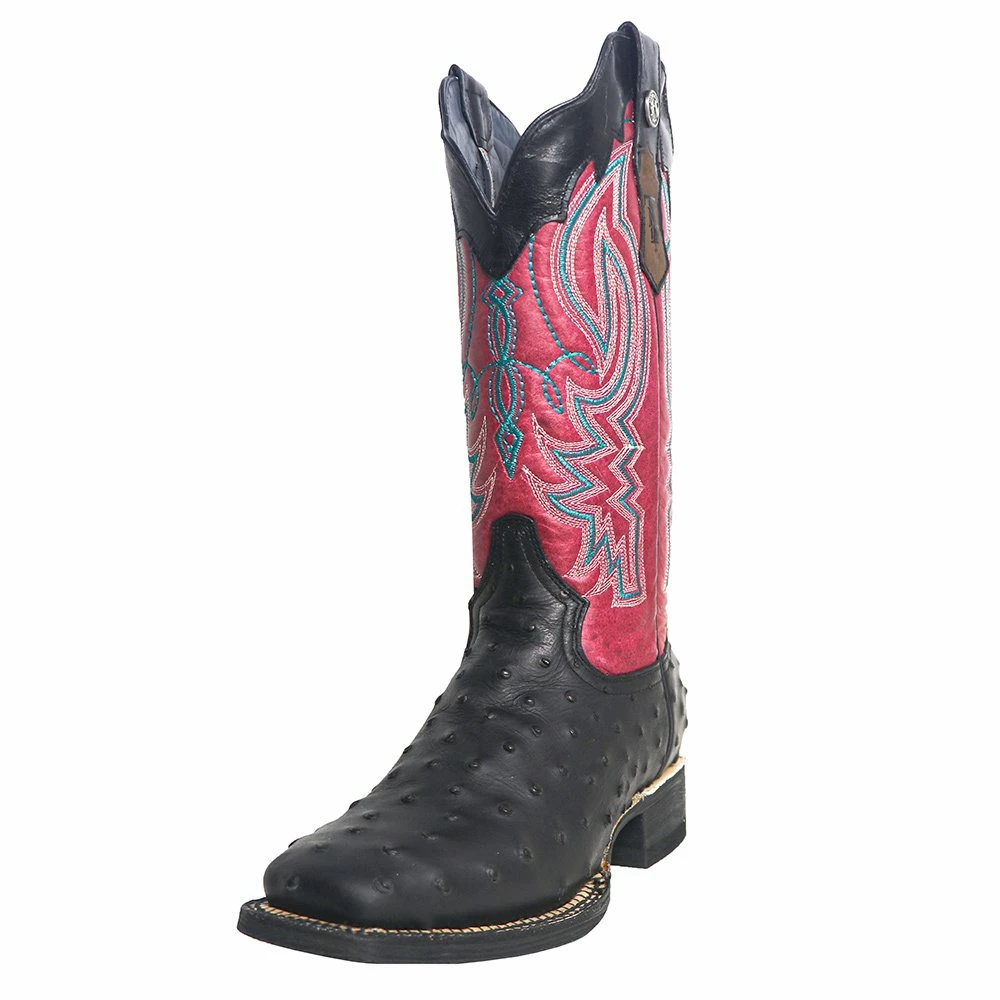 Women's Tanner Mark Imitation Ostrich Matte Black With Volcano Fuchsia Top Cowgirl Boots 3 Women's Tanner Mark Imitation Ostrich Matte Black With Volcano Fuchsia Top Cowgirl Boots