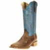 R Watson Boots Men`s Palomino Tan Cowhide 13` Blue Luster Top Square Toe