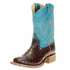 Anderson Bean Kids Chocolate Impostrich Turquoise Sinsation Top Cowboy Boots
