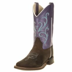 Old West Youth Purple Top Brown Foot Cowgirl Boots