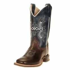 Old West Youth Wipe Out Blue Shaft Brown Foot Cowboy Boots