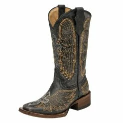 Corral Girl's Black/Silver/Gold Wings & Cross-10in Top Cowgirl Boots