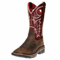 R Watson Boots Mens' Adobe Brown Buffalo 12in. Cherry Red Square Soft Toe Work Boots