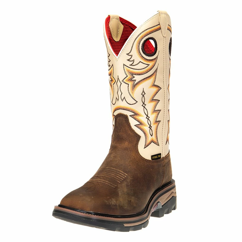 R Watson Boots Men's Chestnut Distressed Buffalo 12in. Ivory Bone Top Square Steel Toe Work Boots 3 R Watson Boots Men's Chestnut Distressed Buffalo 12in. Ivory Bone Top Square Steel Toe Work Boots