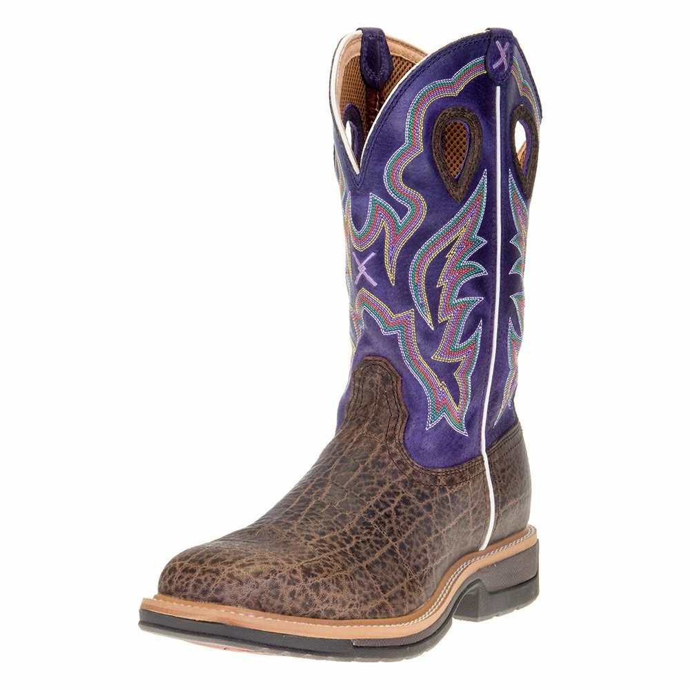 Twisted X Men's Brown Elephant Print 12in. Purple Alloy Toe Work Boots 3 Twisted X Men's Brown Elephant Print 12in. Purple Alloy Toe Work Boots