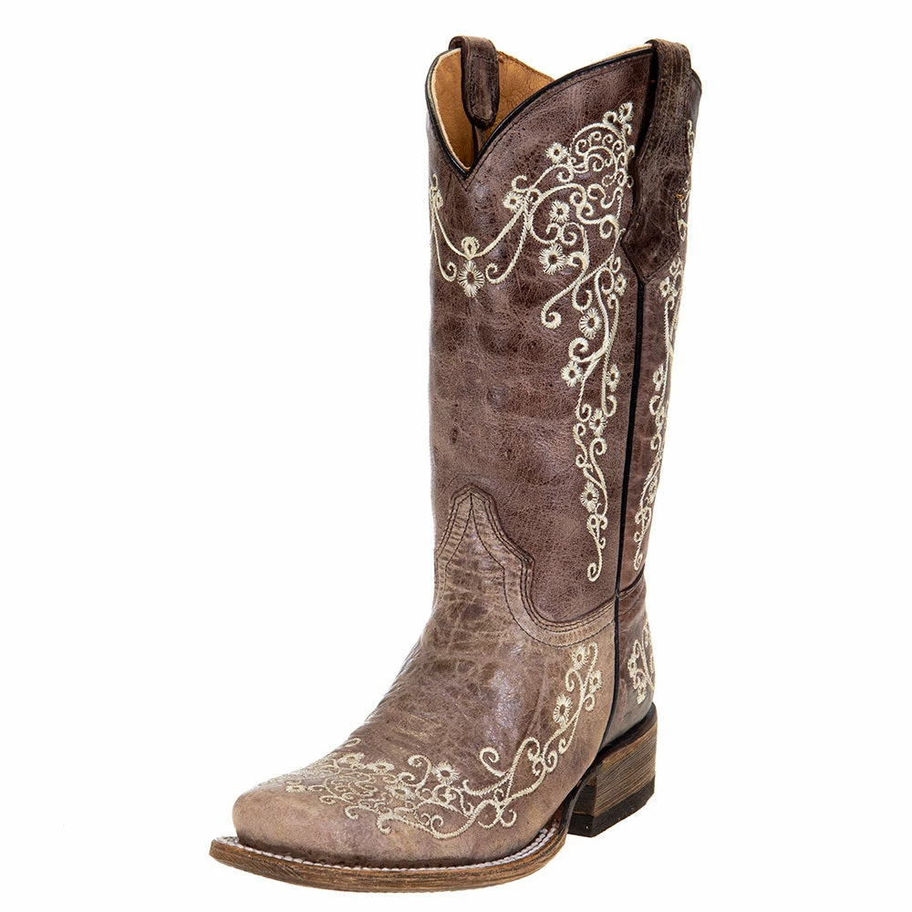 Corral Kids Brown And Bone Embroidery Square Toe Boots 3 Corral Kids Brown And Bone Embroidery Square Toe Boots