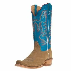 R Watson Boots Men's Sand Roughout 13in. Marine Blue Cowhide Top Cutter Toe Cowboy Boots