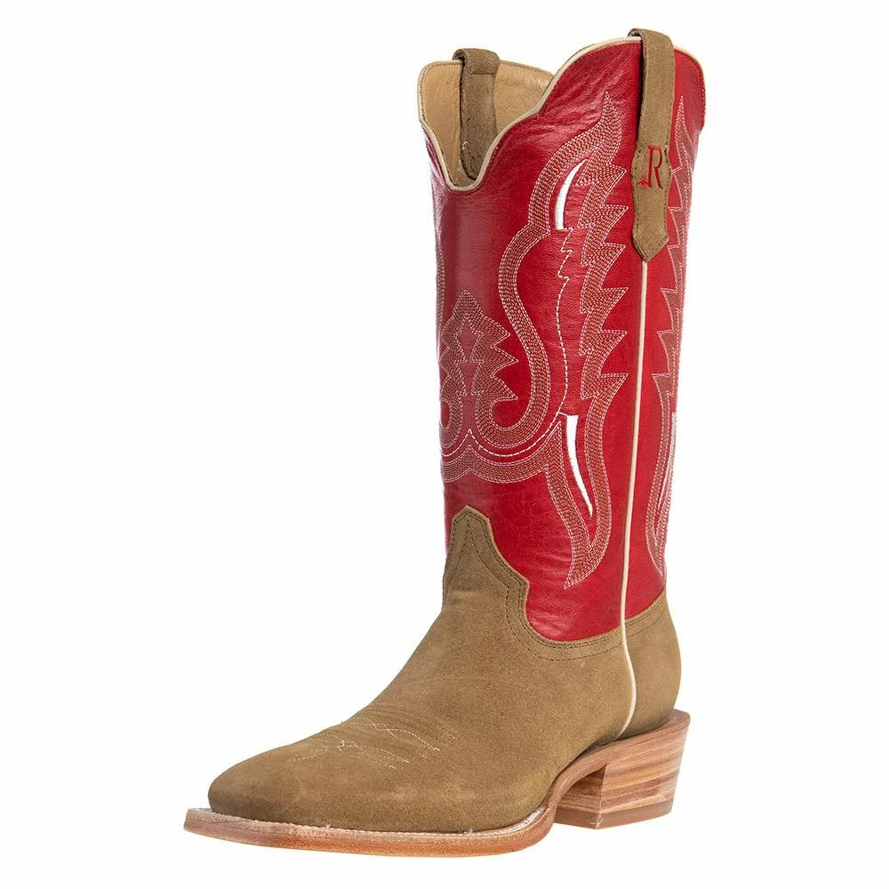 R Watson Boots Men's Sand Roughout 13in. Cherry Red Cowhide Top Square Toe Cowboy Boots 3 R Watson Boots Men's Sand Roughout 13in. Cherry Red Cowhide Top Square Toe Cowboy Boots