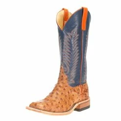 Anderson Bean Men's Brandy Bruchiato Full Quill Ostrich 13in. Burnished Navy Calf Top Boots