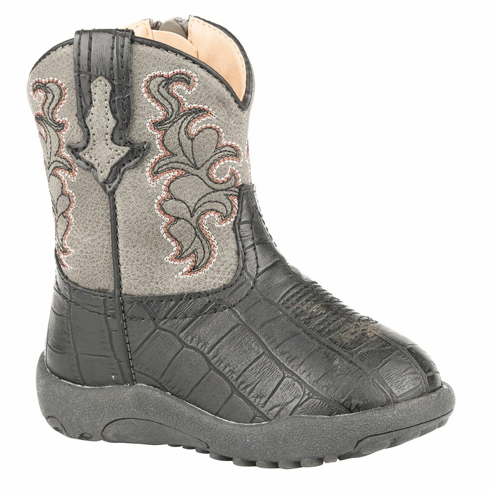 Infant Roper Black Cowbabies Gator Cowboy Boots 3 Infant Roper Black Cowbabies Gator Cowboy Boots