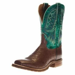 Tony Lama Men's Hickory Smooth Ostrich 11in. Emerald Green Goat Top Boots