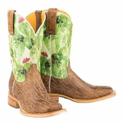 Tin Haul Footwear Ladies Burnished Tan Stitched Cactus Vamp Square Toe Cowgirl Boots -Justin Boots Store 14 021 0007 1370 2