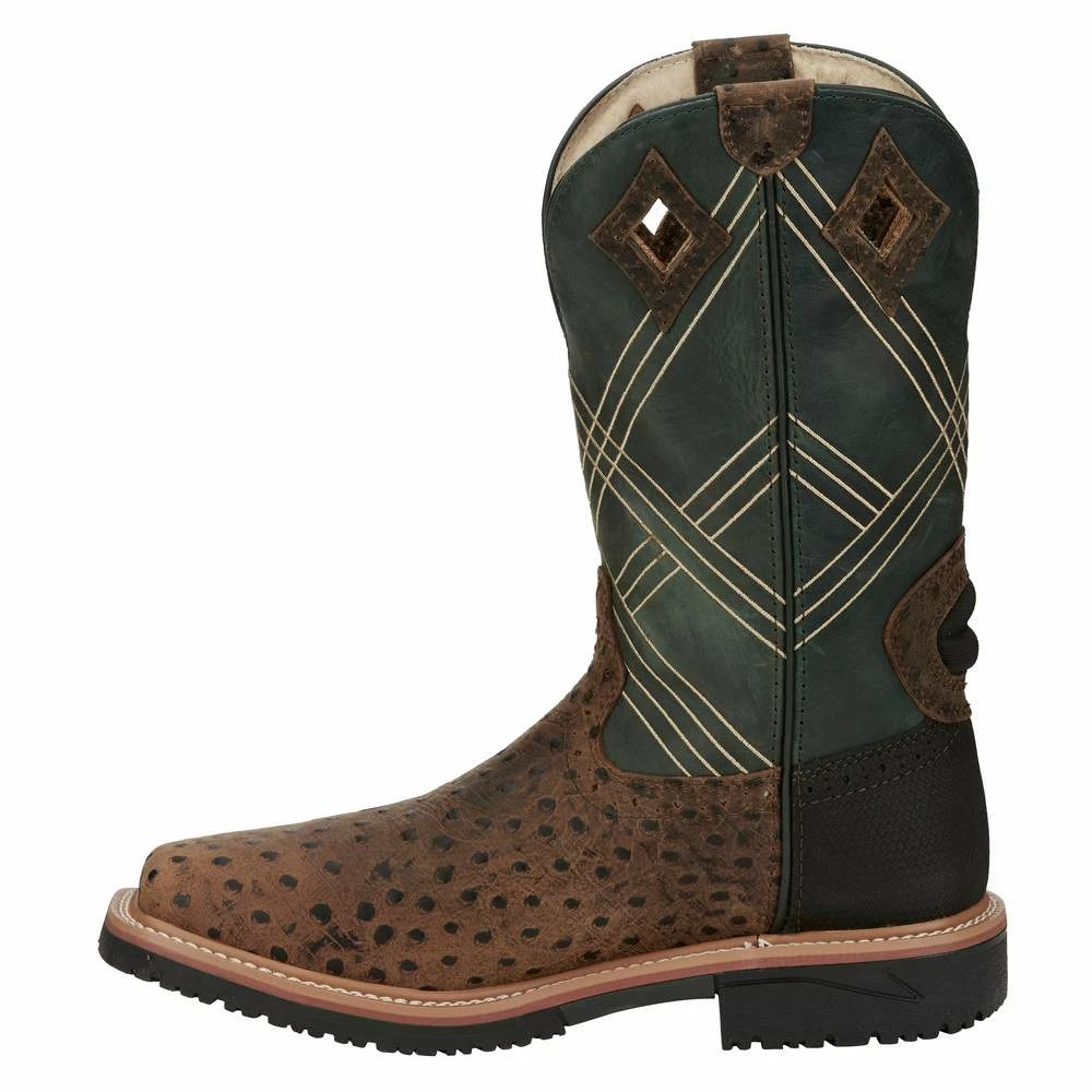 Justin Boots Men's Stampede Hybred Dalhart Brown Ostrich Print Nano Composite Waterproof Work Boot 2 Justin Boots Men's Stampede Hybred Dalhart Brown Ostrich Print Nano Composite Waterproof Work Boot