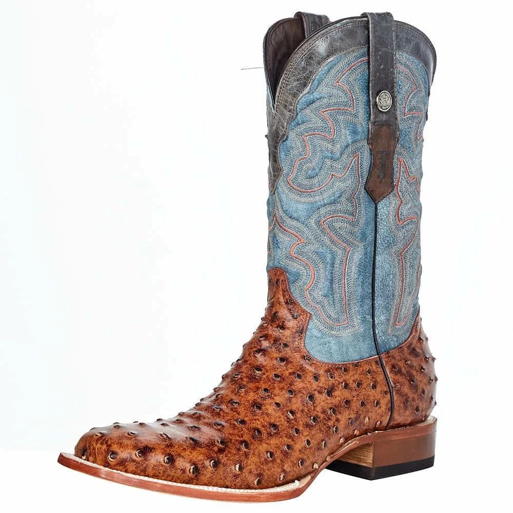 Tanner Mark Boots Men's Rustic Cognac FQ Ostrich Print 12in. Mt Blue Top Square Toe Boot 3 Tanner Mark Boots Men's Rustic Cognac FQ Ostrich Print 12in. Mt Blue Top Square Toe Boot