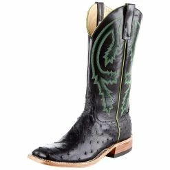 Rios Of Mercedes Men's Anderson Bean Black Full Quill Ostrich 13in. Black Kidskin Top Square Toe Boots