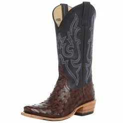 Horsepower Boots Men's Top Hand Kango Tobac Full Quill Ostrich 13' Black Pull Up Top TK Toe Boot