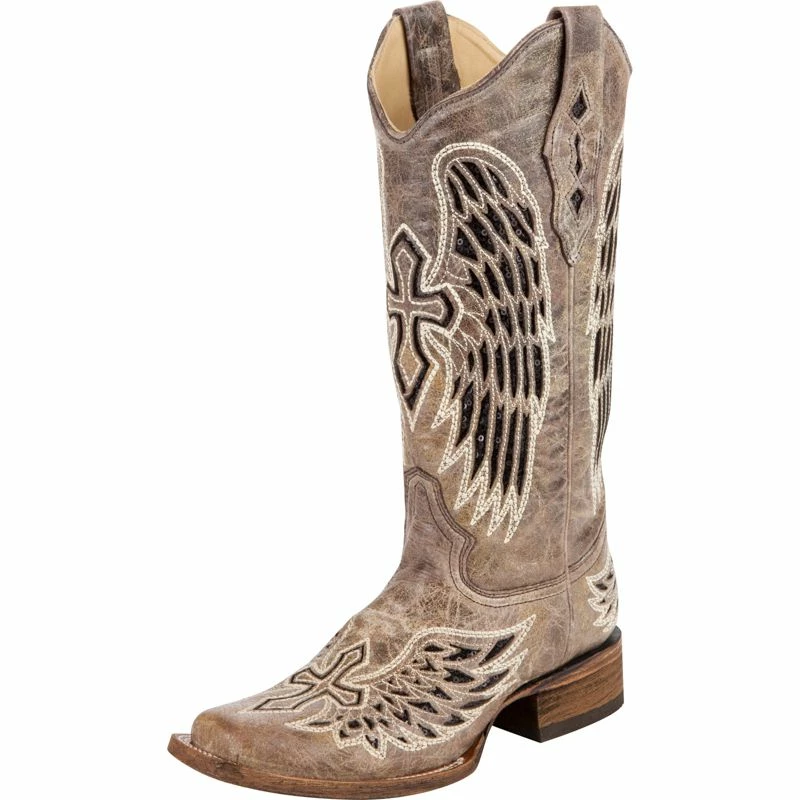 Corral Women's Brown With Black Wings & Cross Cowgirl Boots 3 Corral Women's Brown With Black Wings & Cross Cowgirl Boots
