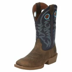 Justin Boots Men's Stampede Peanut Tan 12in Yale Blue Top Square Toe Boot