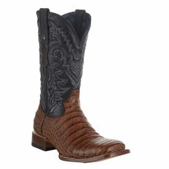 Tanner Mark Boots Men`s Matte Cognac Caiman Belly 12` Kabul Black Top Square Toe Boot