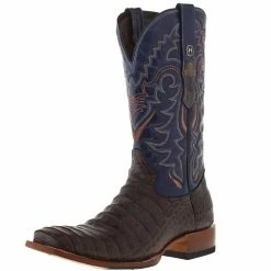 Tanner Mark Boots Men's Matte Brown Caiman Belly 12in Volcano Blue Top Sq Toe Boot