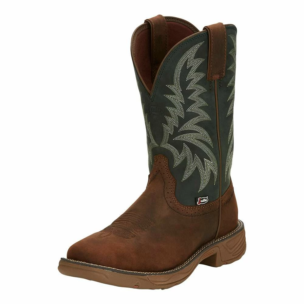 Justin Boots Men's Pecan Brown Water Buffalo 11 Forest Green Top Work Boot 3 Justin Boots Men's Pecan Brown Water Buffalo 11 Forest Green Top Work Boot
