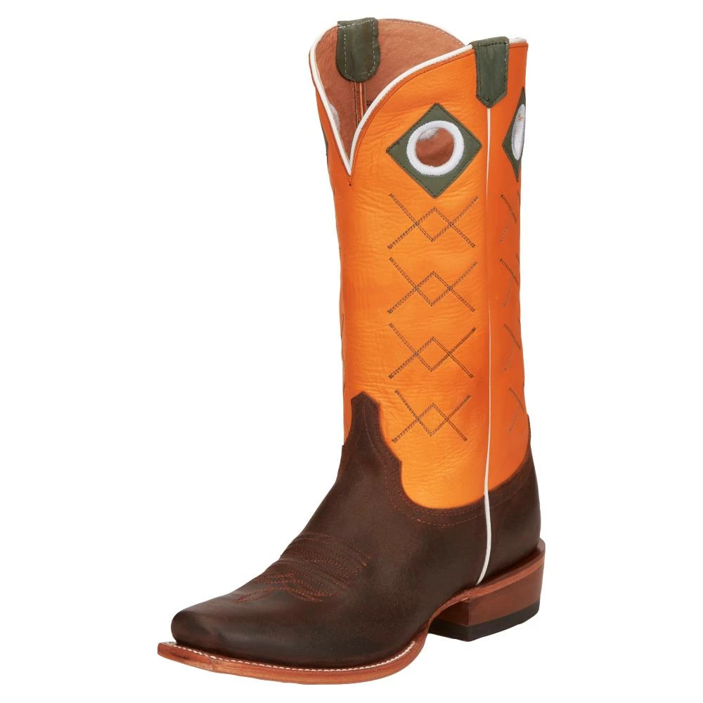 Justin Boots Mens Billet Brown 13in Sunrise Orange Cowhide Top Boot 3 Justin Boots Mens Billet Brown 13in Sunrise Orange Cowhide Top Boot