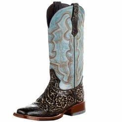 Tanner Mark Boots Women`s Tan Tooled Rustic Brown 13in. Boot