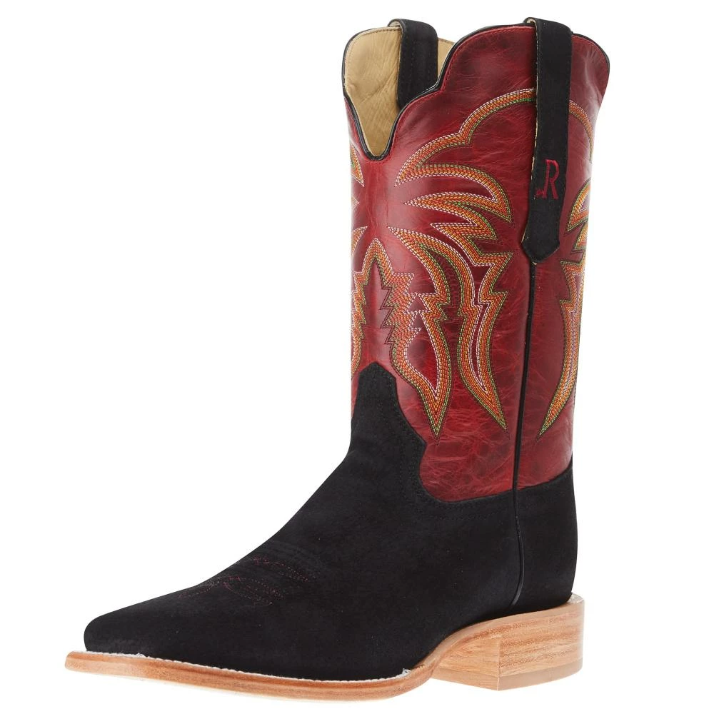 R Watson Boots Men's Black Boar 11in Barn Red Cowhide Top Square Toe Boot 3 R Watson Boots Men's Black Boar 11in Barn Red Cowhide Top Square Toe Boot