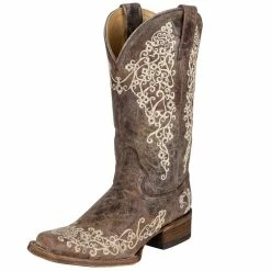 Corral Women's Brown Crater Bone Embroidery Cowgirl Boots