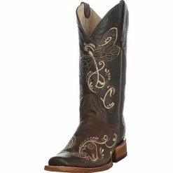 Circle G Women's Brown Crackle Dragon Fly Embroidery Cowgirl Boots