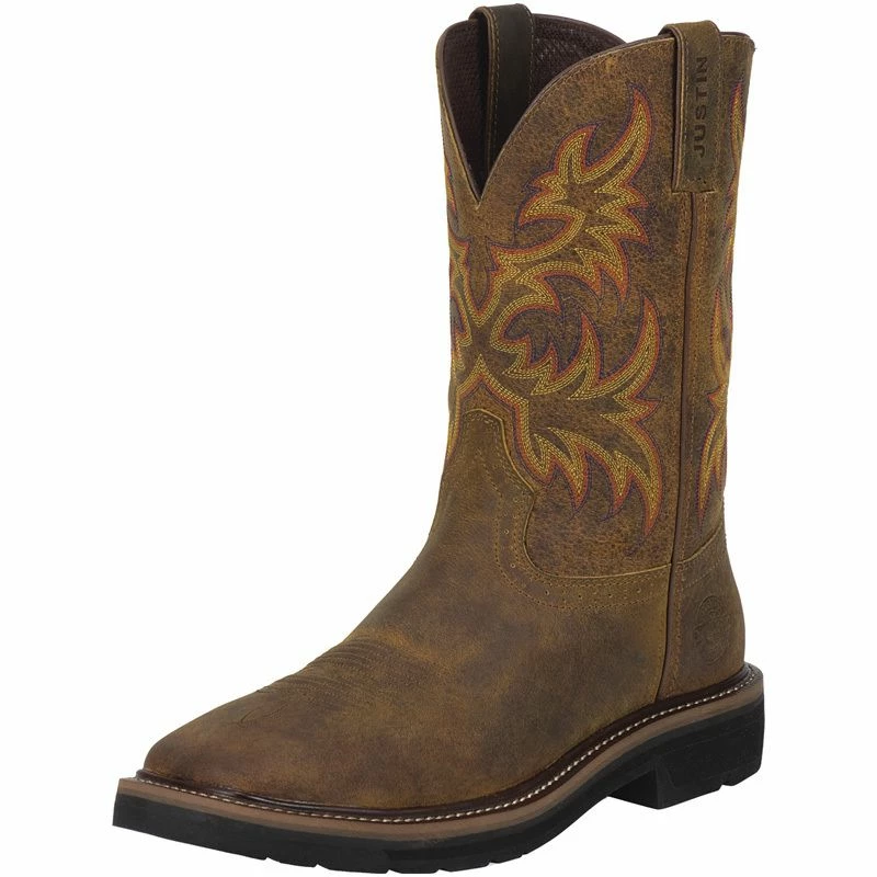 Justin Boot Company Men's Stampede Rugged Tan Steel Toe Work Boots 3 Justin Boot Company Men's Stampede Rugged Tan Steel Toe Work Boots