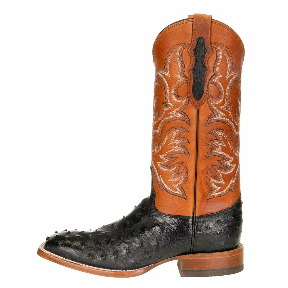 Justin Boots Men's Pascoe Black Full Quill Ostrich 13in. Rebel Suntan Top Cowboy Boots 5 Justin Boots Men's Pascoe Black Full Quill Ostrich 13in. Rebel Suntan Top Cowboy Boots - Image 3