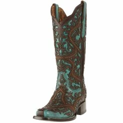 Women's Corral Turquoise/Brown Laser Stud Boots
