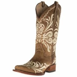 Circle G Womens Tan Embroided Square Toe Boots