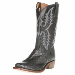 Rios Of Mercedes Mens Black Ostrich 12in. Black Calf Cowboy Boots
