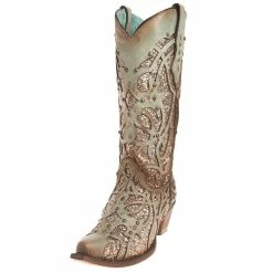 Corral Women's Mint Glitter Inlay Snip Toe Cowgirl Boots