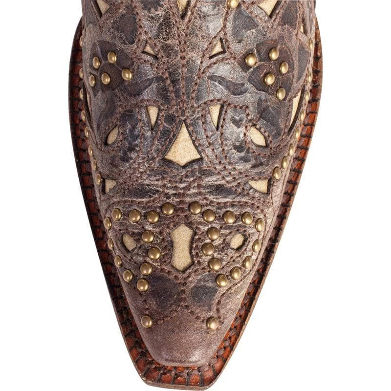 Women's Corral Brown Crater Bone Inlay Studded Cowgirl Boots 4 Women's Corral Brown Crater Bone Inlay Studded Cowgirl Boots - Image 2