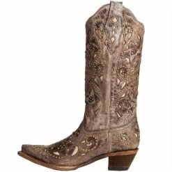 Women's Corral Brown Crater Bone Inlay Studded Cowgirl Boots 9 Women's Corral Brown Crater Bone Inlay Studded Cowgirl Boots -Justin Boots Store A1098 3