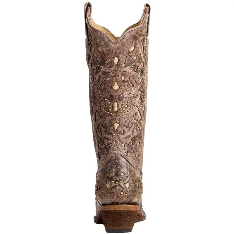 Women's Corral Brown Crater Bone Inlay Studded Cowgirl Boots 6 Women's Corral Brown Crater Bone Inlay Studded Cowgirl Boots - Image 4