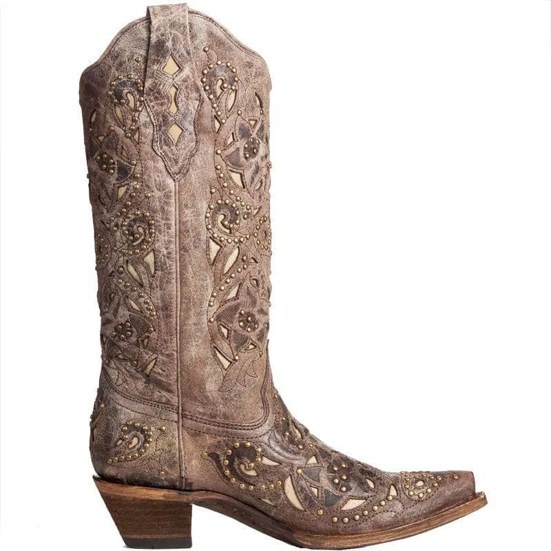 Women's Corral Brown Crater Bone Inlay Studded Cowgirl Boots 7 Women's Corral Brown Crater Bone Inlay Studded Cowgirl Boots - Image 5