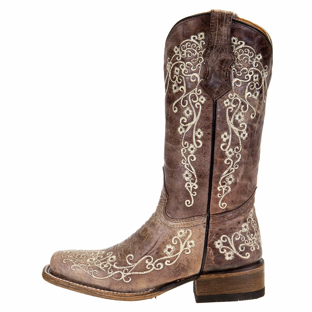 Corral Kids Brown And Bone Embroidery Square Toe Boots 5 Corral Kids Brown And Bone Embroidery Square Toe Boots - Image 3