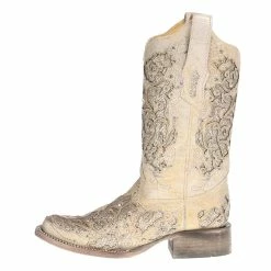 Corral Ladies White Glitter/Crystals Square Toe Cowgirl Boots -Justin Boots Store A3397 2