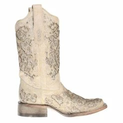 Corral Ladies White Glitter/Crystals Square Toe Cowgirl Boots -Justin Boots Store A3397 4