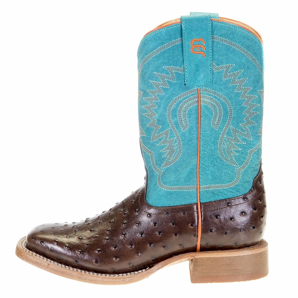 Anderson Bean Kids Chocolate Impostrich Turquoise Sinsation Top Cowboy Boots 5 Anderson Bean Kids Chocolate Impostrich Turquoise Sinsation Top Cowboy Boots - Image 3