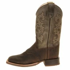 Old West Kids Green Waxy Top Brown Foot Cowboy Boots -Justin Boots Store BSC1915 2