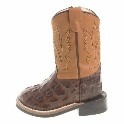 Old West Boys Toddler Brown Horn Back Gator Tan Canyon Cowboy Boots -Justin Boots Store BSI1830 2