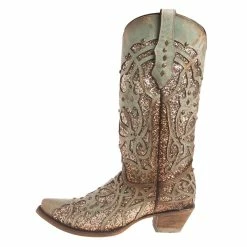Corral Women's Mint Glitter Inlay Snip Toe Cowgirl Boots -Justin Boots Store C3332 2